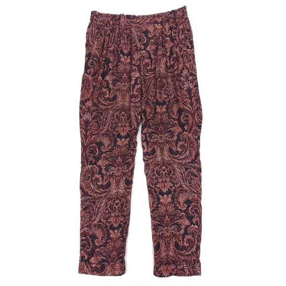 ZARA 100% Mulberry Silk Pleated Trouser Quiet Luxury Pants Red Paisley Print XS - Picture 1 of 8